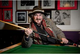 Terry English with the pool cue Lemmy gave him